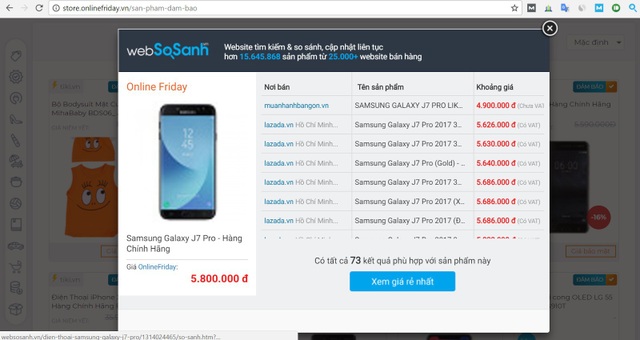 Websosanh được Bộ Công Thương sử dụng quét giá ảo tại Online Friday 2017 - 2
Bấm vào nút “Xem giá rẻ nhất” để biết giá rẻ nhất của sản phẩm cần so sánh giá