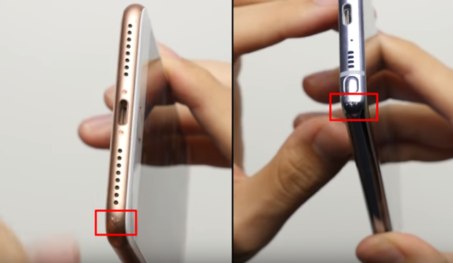Mặt lưng kính trên iPhone 8 hay Galaxy Note8 dễ vỡ hơn? - 6 Tác động lên bộ đôi iPhone 8 Plus - Note8 cũng tỏ ra khá tương đồng khi chỉ bị trày nhẹ. Máy vẫn hoạt động hoàn toàn bình thường.