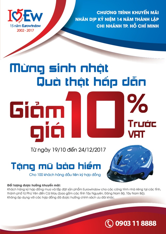Eurowindow ưu đãi giảm giá lớn nhân dịp sinh nhật chi nhánh TPHCM - 1 Eurowindow ưu đãi giảm giá lớn nhân dịp sinh nhật chi nhánh TPHCM - 1