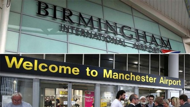 Anh có thể miễn visa du lịch cho công dân EU sau Brexit - 1 Các sân bay Birmingham và Manchester của Anh (Ảnh: BBC)