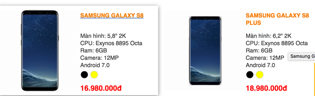 Samsung Galaxy S8 xách tay bất ngờ bán sớm ở VN, giá 16,9 triệu đồng - 2 Giá Galaxy S8 và S8 Plus đang bán ở VN