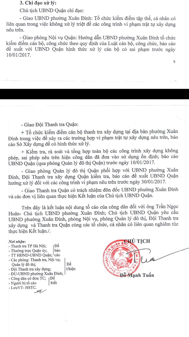 Hà Nội: Truy trách nhiệm chủ tịch phường để vi phạm trật tự xây dựng "mọc như nấm" - 2 Kết luận thanh tra đã được UBND quận Bắc Từ Liêm công khai nhưng Chủ tịch UBND phường Xuân Đỉnh nói vẫn chưa nhận được (?).