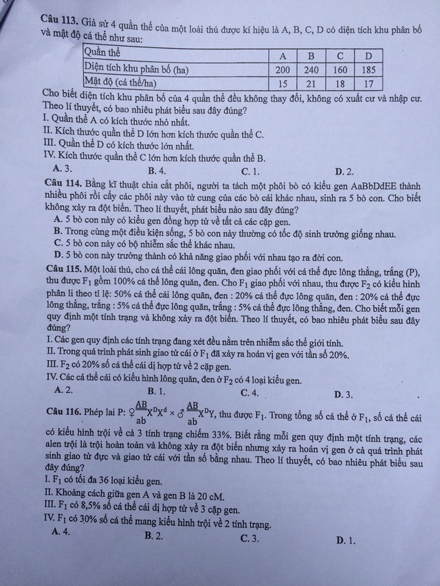 Đề thi môn Sinh học kỳ thi THPT quốc gia 2017 - 5