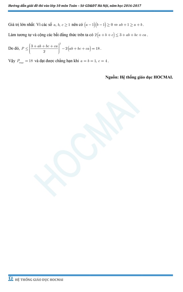 Đề thi và đáp án tham khảo môn Toán vào lớp 10 THPT của Hà Nội - 6 Đề thi và đáp án tham khảo môn Toán vào lớp 10 THPT của Hà Nội - 6