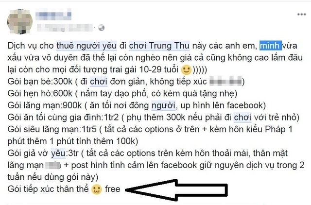 3 triệu đồng thuê người yêu đi chơi dịp Trung thu: Lãng phí và vô bổ - 2
Dịch vụ cho thuê người yêu nở rộ dịp Trung thu.