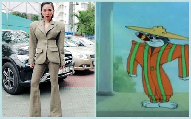 Những màn diện đầm như "sắp tụt", phong độ “trồi sụt” của Tóc Tiên - 1 Mới đây, bộ suit Tóc Tiên diện đi ghi hình The Voice bị nhiều cư dân mạng đem so sánh với hình ảnh mèo Tom. Nữ huấn luận viên The Voice còn lý giải cho việc trông bộ suit không liên quan đến vóc dáng là bởi do thời gian quá gấp nên cô phải mặc nguyên set đồ may theo số đo người mẫu.