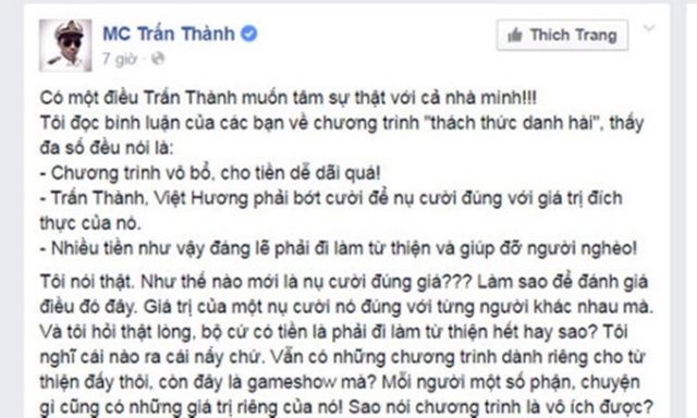 Trấn Thành và 3 phen nhận “gạch đá” dữ dội vì “cười dễ dãi” - 4 Trấn Thành đăng đàn lên tiếng sau vụ cô giáo giành 100 triệu ở Long An.