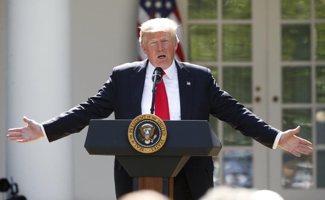 Tổng thống Trump tuyên bố Mỹ sẽ rút khỏi thỏa thuận chống biến đổi khí hậu - 1
Tổng thống Mỹ Donald Trump. (Ảnh: Reuters)