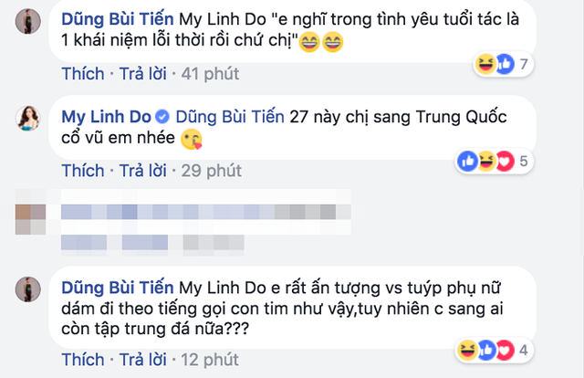 Loạt người đẹp, hot girl "tranh thủ" thể hiện cảm xúc với thủ môn Bùi Tiến Dũng - 5 Bình luận qua lại của Tiến Dũng với Hoa hậu Đỗ Mỹ Linh.