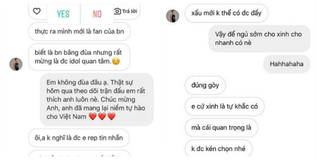 Loạt người đẹp, hot girl "tranh thủ" thể hiện cảm xúc với thủ môn Bùi Tiến Dũng - 4 Cuộc trò chuyện qua tin nhắn với Tiến Dũng được Angela Phương Trinh tiết lộ.