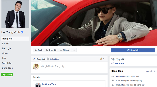 Facebook thủ môn Bùi Tiến Dũng "gây sốt" trong cộng đồng mạng - 2
Trang cá nhân của Công Vinh mới chỉ thu hút 1,3 triệu người theo dõi...