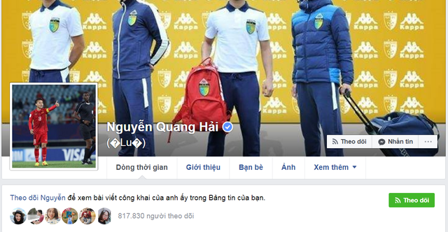 Facebook thủ môn Bùi Tiến Dũng "gây sốt" trong cộng đồng mạng - 6 Facebook của Nguyễn Quang Hải thu hút tới hơn 800.000 lượt theo dõi.