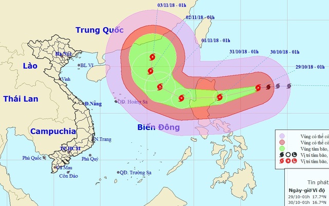Bão Yutu di chuyển nhanh, hướng vào Biển Đông - 1 Vị trí và hướng di chuyển của bão Yutu. (Ảnh: NCHMF).