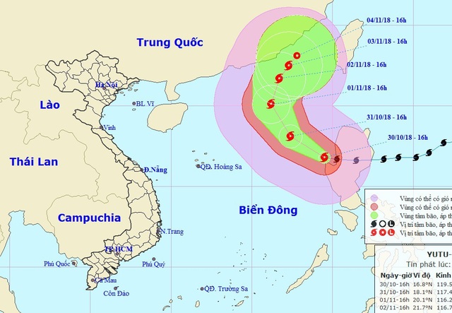 Hình thành bão số 7 trên Biển Đông - 1 Vị trí và hướng di chuyển của bão số 7. (Ảnh: NCHMF).