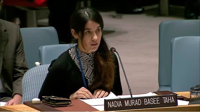 Những ứng viên sáng giá của giải Nobel Hòa bình 2018 - 5 Nadia Murad từng bị IS bắt làm nô lệ tình dục trước khi trở thành nhà hoạt động xã hội (Ảnh: RT)