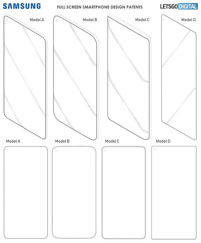 Lộ kiểu thiết kế hoàn toàn không viền màn hình của Galaxy S10 - 2 Một số kiểu thiết kế smartphone được Samsung đăng ký bản quyền sáng chế, với mặt trước chỉ chừa lại một lỗ nhỏ cho camera