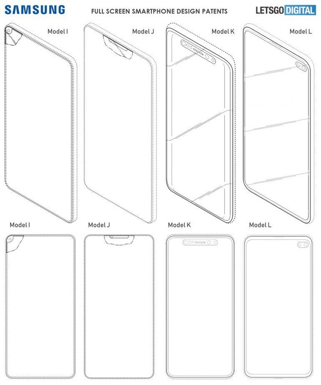 Lộ kiểu thiết kế hoàn toàn không viền màn hình của Galaxy S10 - 3 Kiểu thiết kế màn hình “tai thỏ” cũng được Samsung đăng ký bản quyền sáng chế