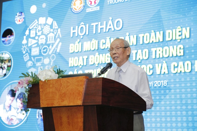 Thưởng cho giảng viên có bài giảng được nhiều người chia sẻ trên Youtube - 1 GS Trần Hồng Quân, Chủ tịch Hiệp hội các trường đại học, cao đẳng Việt Nam phát biểu mở đầu hội thảo ngày 2/11