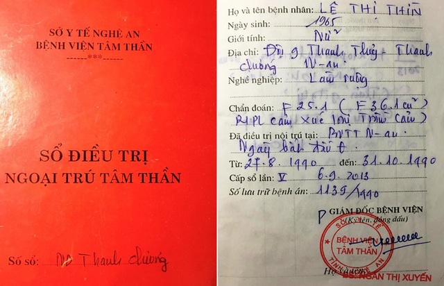 Nhiều ha đất rừng bỗng nhiên bị “biến mất” sau cấp đổi tại Nghệ An! - 6 Sổ theo dõi điều trị tâm thần ngoại trú của bà Lê Thị Thìn (vợ ông Nguyễn Hữu Giáp).