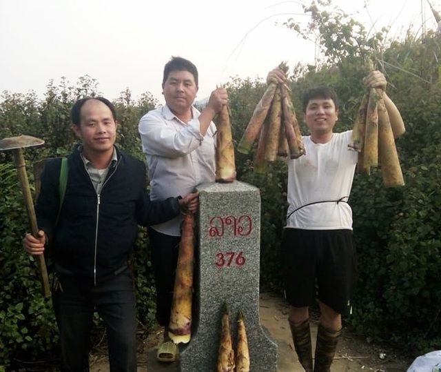 Hai thầy cô nên duyên nhờ cắm bản - 2 Thầy Vi Văn Mùi (ngoài cùng bên phải) cùng đồng nghiệp đi hái măng rừng cải thiện bữa ăn sau giờ lên lớp (ảnh FBNV).
