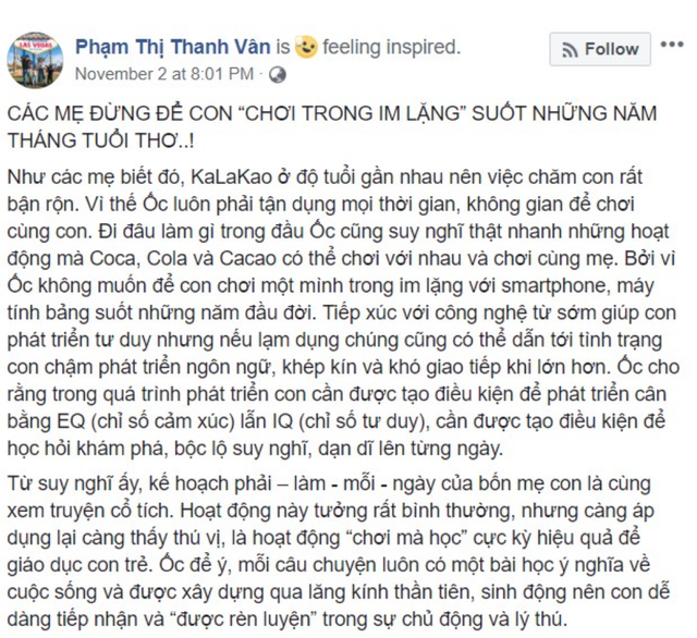 Bí quyết dạy con ngoan giỏi không cần roi vọt - 2
Ốc Thanh Vân khuyên các mẹ không để con chơi trong im lặng mà lựa chọn cùng con xem chuyện cổ tích mỗi ngày