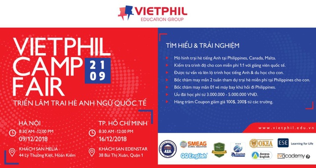 Tham dự trại hè tiếng anh tại Philippines giá 0 đồng - 2
Triển lãm trại hè Anh ngữ quốc tế VietPhil Camp Fair 2019