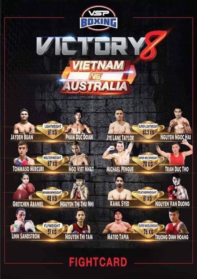 Trương Đình Hoàng giao đấu với đối thủ “khủng” từ Australia - 1
8 trận đấu ở sự kiện Victory 8