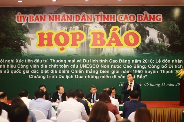Cao Bằng đón nhận bằng Công viên địa chất toàn cầu UNESCO vào ngày 24/11 - 1 Toàn cảnh buổi họp báo diễn ra vào chiều ngày 6/11 tại Hà Nội. Ảnh: Tùng Long.
