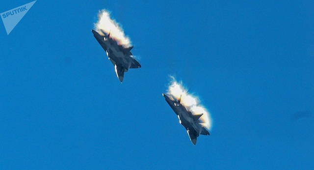 Khoảnh khắc "chim sắt" Su-57 áp sát thiện nghệ máy bay An-12 - 1 Máy bay Su-57 của Nga (Ảnh: Sputnik)