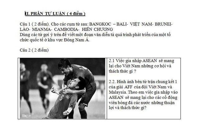 Hình ảnh tuyển Việt Nam tại chung kết AFF Cup vào đề kiểm tra Sử - 1 Đề thi Sử lớp 12 Trường THPT Lê Quý Đôn, TPHCM