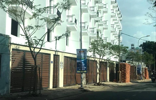 Vụ hàng loạt cây xanh bị chặt hạ: Do vướng lối ra vào khu nhà phố thương gia! - 5 Sau khi chặt 9 cây to, chủ đầu tư khu nhà phố thương gia trồng lại 7 cây lim xẹt nhỏ.