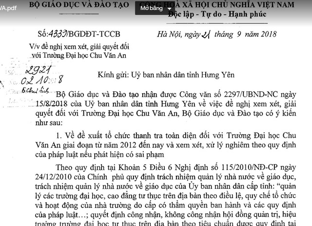 “Lùm xùm” ở Trường ĐH Chu Văn An: Vì sao Bộ GD-ĐT chưa vào cuộc? - 2 “Lùm xùm” ở Trường ĐH Chu Văn An: Vì sao Bộ GD-ĐT chưa vào cuộc? - 2