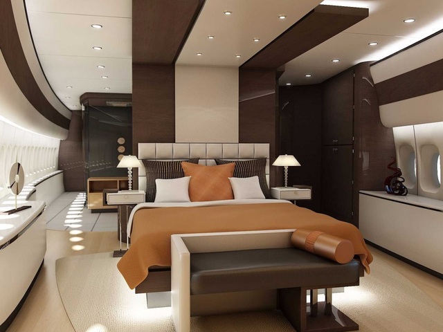 Phòng ngủ được thiết kế rộng và ấm cúng của siêu máy bay Boeing. (Ảnh: Greenpoint Technologies)