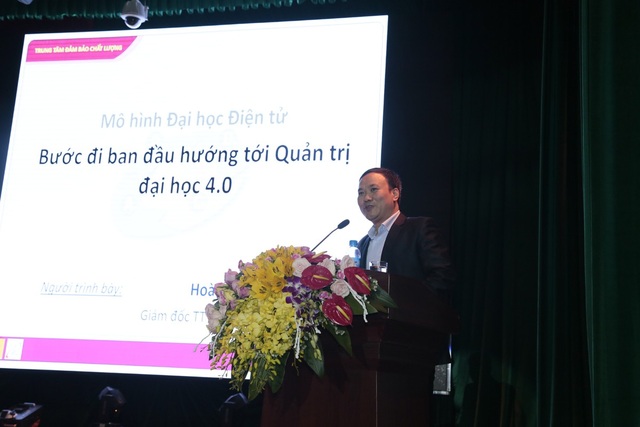 Đại học Công nghiệp Hà Nội đổi mới quản trị đại học theo mô hình đại học điện tử - 2 TS. Hoàng Anh - Giám đốc Trung tâm Đảm bảo Chất lượng tham luận tại Hội nghị.
