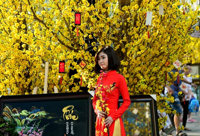 Thiếu nữ Sài Gòn thướt tha tà áo dài xuống phố ông Đồ - 15 Không khí Tết đang đến gần.