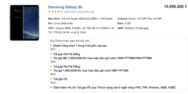 Galaxy S8, S8+ giảm 2,5 triệu đồng trước thời điểm Galaxy S9 "đổ bộ" - 1 Giá bán Galaxy S8 được niêm yết mới