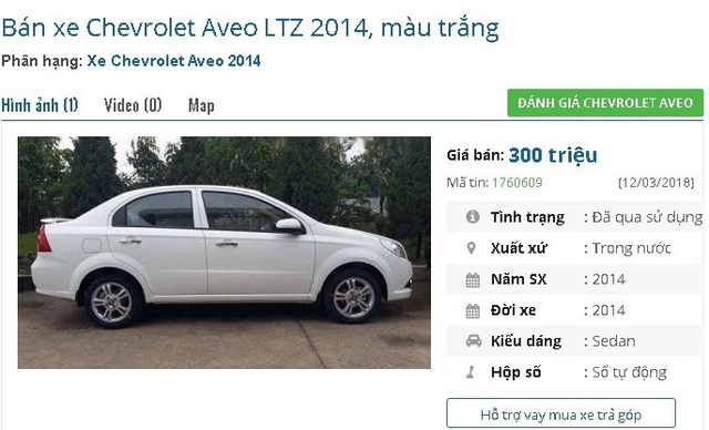 Những chiếc ô tô cũ đang rao bán giá 300 triệu đồng tại Việt Nam - 1
Một chiếc Chevrolet Aveo LTZ 2014, màu trắng số tự động còn khá mới đang được rao bán giá 300 triệu đồng. Theo lời người bán, xe được bảo dưỡng định kỳ, máy móc vận hành tốt, tiết kiệm nhiên liệu.
