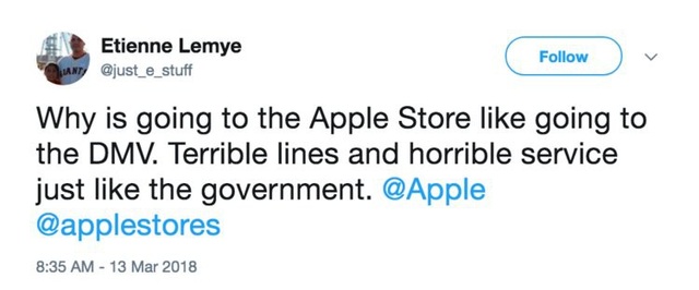 Apple ngày càng mất điểm - 3
Khách hàng so sánh Apple Store giống như là chuỗi cửa hàng bán giày DMV vì quá đông và dịch vụ kém.