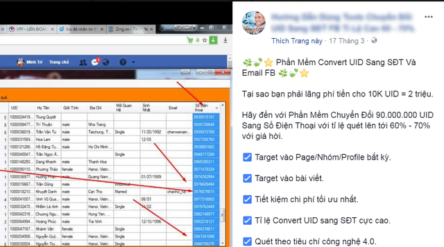 Đây là cách Facebook "lấy tiền" từ hơn 1 tỷ người dùng - 6 Phần mềm chuyển đổi từ UID sang SĐT và email.