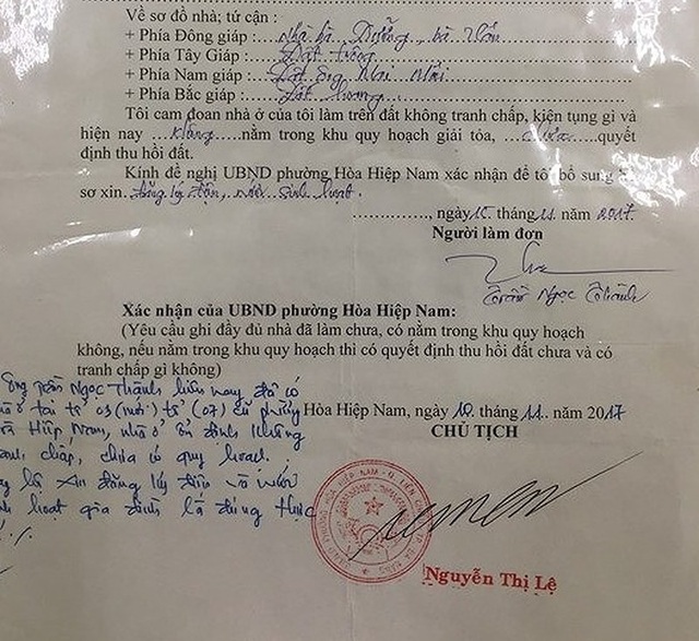 Cán bộ tư pháp giả chữ ký của chủ tịch phường để hợp thức nhà xây trái phép - 1 Chữ ký của bà Nguyễn Thị Lệ - Chữ tịch UBND phường Hòa Hiệp Nam bị cán bộ tư pháp giả mạo