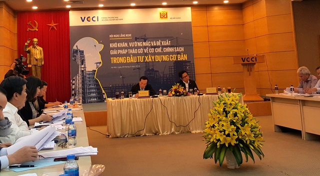 Chủ đầu tư “đòi” thanh lý hợp đồng nhà xây dở: Phải “mạnh tay” với cách làm ăn thiếu trách nhiệm! - 1 Hội nghị lắng nghe khó khăn, vướng mắc và đề xuất giải pháp tháo gỡ về cơ chế, chính sách trong đầu tư xây dựng cơ bản do Chủ tịch VCCI Vũ Tiến Lộc và Bộ trưởng Xây dựng Phạm Hồng Hà đồng chủ trì.