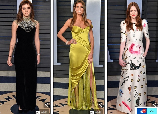 Choáng váng với người đẹp phô trọn "vòng một" trong tiệc Oscar - 11
Emma Watson,Heidi Klum và Karen Gillan
