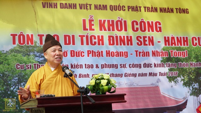 Khởi công tôn tạo di tích Đình Sen - Hành Cung, kỷ niệm 710 năm Phật Hoàng Trần Nhân Tông nhập niết bàn - 2 Thượng tọa Thích Thanh Quyết phát biểu tại lễ khởi công