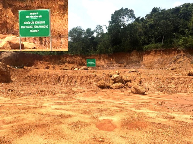 "Đảo ngọc" Phú Quốc bị "băm nát": Chính quyền đã buông lỏng quản lý ra sao? - 3 Ngay tại nơi cắm tấm biển cảnh báo Nghiêm cấm mọi hành vi khai thác đất rừng phòng hộ trái phép thì đất đá xung quanh cũng bị đào bới, chở đi.