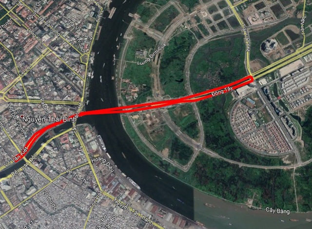 Khu vực cấm xe 2 bánh lưu thông nhằm phục vụ chương trình bắn pháo hoa tối 30/4 tại nóc hầm vượt sông Sài Gòn (ảnh: Sở GTVT TPHCM)