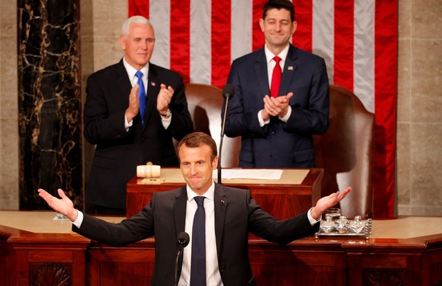 
Tổng thống Pháp Emmanuel Macron phát biểu tại quốc hội Mỹ ngày 25/4 (Ảnh: Reuters)

