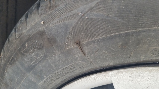 Dấu vết phá hoại còn nguyên trên lốp xe bị chọc thủng.