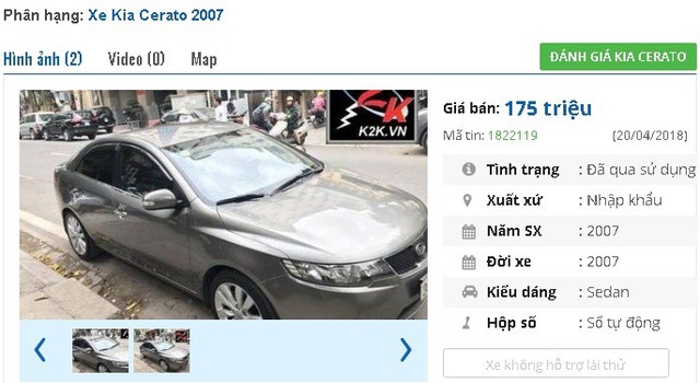 Những chiếc ô tô Kia cũ số tự động này đang rao bán tầm giá 200 triệu đồng tại Việt Nam - 4
Chếc Kia Cerato năm 2007, màu xám, nhập khẩu này có giá rao bán là 175 triệu đồng. Theo quảng cáo thì xe “máy móc và số còn cực tốt, điều hoà mát sâu”.