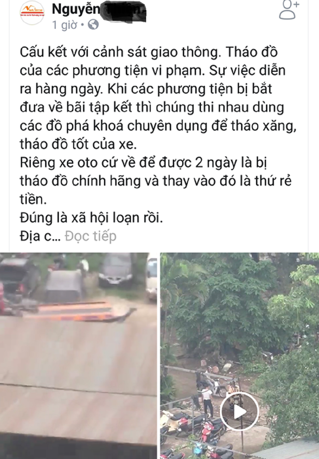 CSGT Hà Nội đề nghị xử nghiêm người tung tin "công an câu kết tháo đồ xe vi phạm" - 1
Thông tin chia sẻ trên mạng xã hội Facebook (Ảnh chụp màn hình).