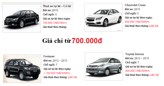 Thị trường cho thuê xe tự lái hút khách dịp 30/4 - 3
Giá cho thuê xe tự lái dao động khoảng từ 500.000 đồng đến 1,5 triệu/ngày tùy loại xe.